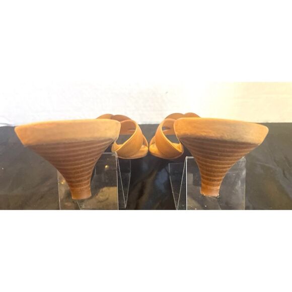 Cole Haan Nike Air Cognac Brown Smooth Leather Kitten Heel Mules Women’s SZ 10B - Picture 5 of 11